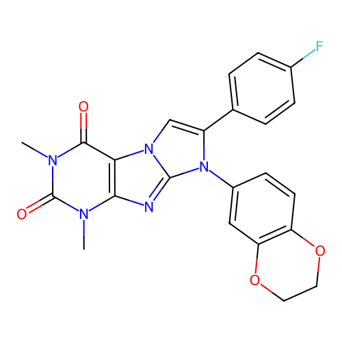 6-(2,3-dihydro-1,4-benzodioxin-6-yl)-7-(4-fluorophenyl)-2,4-dimethylpurino[7,8-a]imidazole-1,3-dione structure