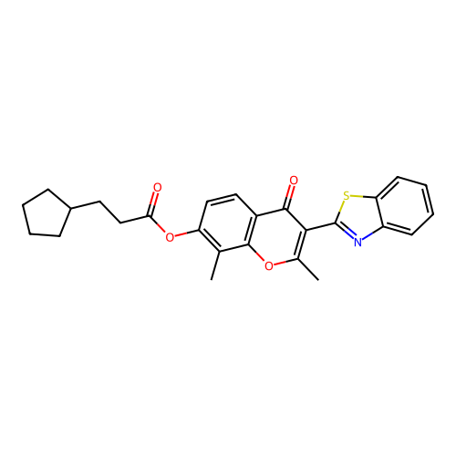 3-Benzothiazol-2-yl-2,8-dimethyl-4-oxochromen-7-yl 3-cyclopentylpropanoate structure