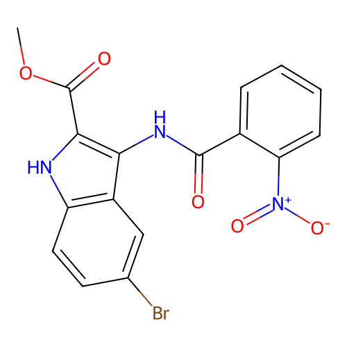 methyl 5-bromo-3-{[(2-nitrophenyl)carbonyl]amino}-1H-indole-2-carboxylate structure