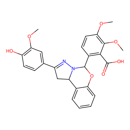 6-[2-(4-hydroxy-3-methoxyphenyl)-1,10b-dihydropyrazolo[1,5-c][1,3]benzoxazin-5-yl]-2,3-dimethoxybenzoic acid structure
