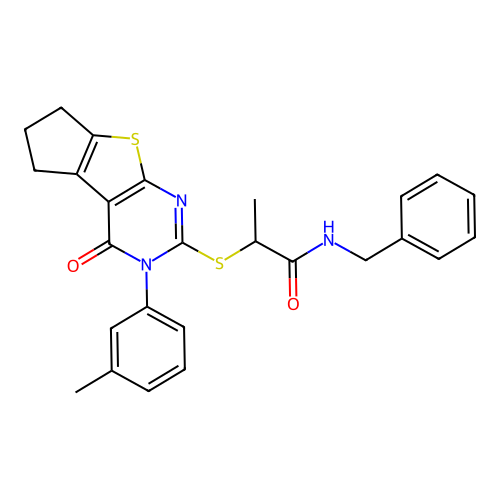 N-benzyl-2-((4-oxo-3-(m-tolyl)-4,5,6,7-tetrahydro-3H-cyclopenta[4,5]thieno[2,3-d]pyrimidin-2-yl)thio)propanamide structure