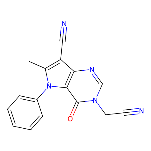 3-(cyanomethyl)-6-methyl-4-oxo-5-phenyl-4,5-dihydro-3H-pyrrolo[3,2-d]pyrimidine-7-carbonitrile structure