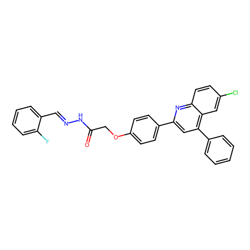 (E)-2-(4-(6-chloro-4-phenylquinolin-2-yl)phenoxy)-N'-(2-fluorobenzylidene)acetohydrazide structure