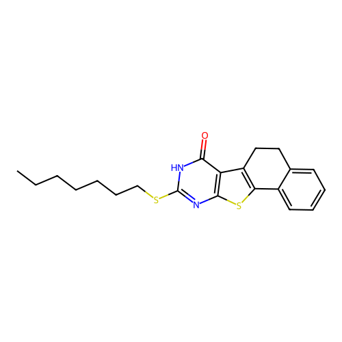 9-(heptylthio)-5,6-dihydronaphtho[2',1':4,5]thieno[2,3-d]pyrimidin-7(8H)-one structure