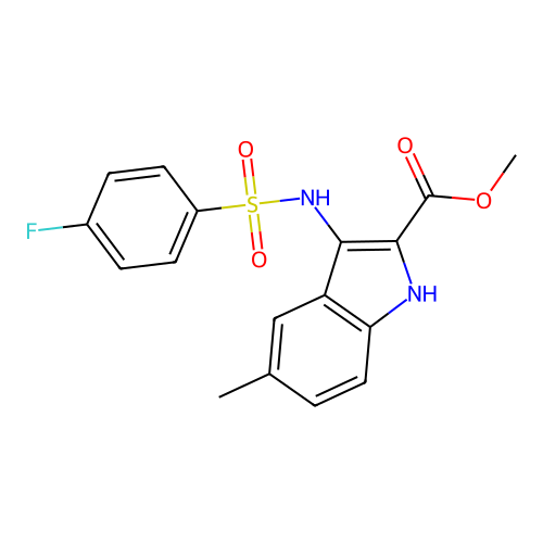 methyl 3-{[(4-fluorophenyl)sulfonyl]amino}-5-methyl-1H-indole-2-carboxylate structure