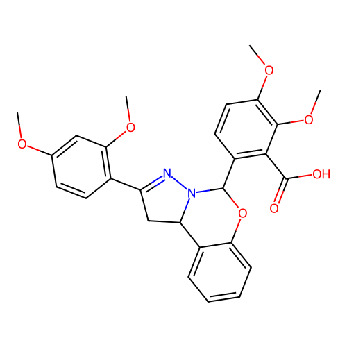 6-[2-(2,4-dimethoxyphenyl)-1,10b-dihydropyrazolo[1,5-c][1,3]benzoxazin-5-yl]-2,3-dimethoxybenzoic acid structure