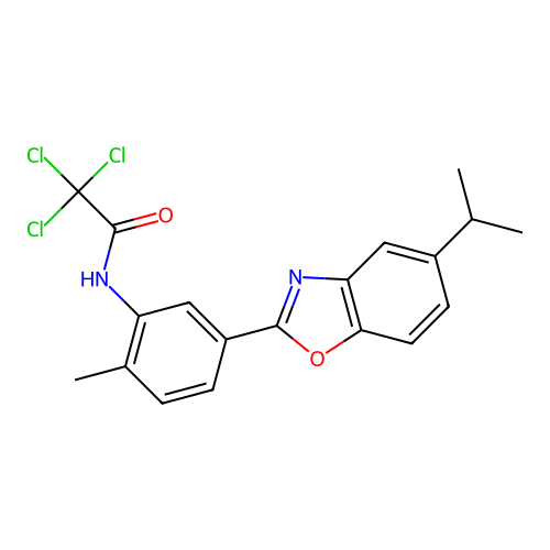 2,2,2-trichloro-N-(5-(5-isopropylbenzo[d]oxazol-2-yl)-2-methylphenyl)acetamide structure