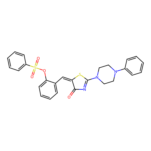 (E)-2-((4-oxo-2-(4-phenylpiperazin-1-yl)thiazol-5(4H)-ylidene)methyl)phenyl benzenesulfonate structure