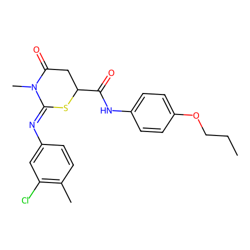 (2Z)-2-[(3-chloro-4-methylphenyl)imino]-3-methyl-4-oxo-N-(4-propoxyphenyl)-1,3-thiazinane-6-carboxamide structure