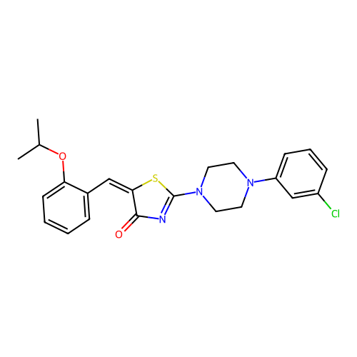 (5E)-2-[4-(3-chlorophenyl)piperazin-1-yl]-5-[2-(propan-2-yloxy)benzylidene]-1,3-thiazol-4(5H)-one structure