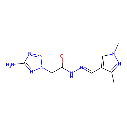 2-(5-aminotetrazol-2-yl)-N-[(E)-(1,3-dimethylpyrazol-4-yl)methylideneamino]acetamide structure