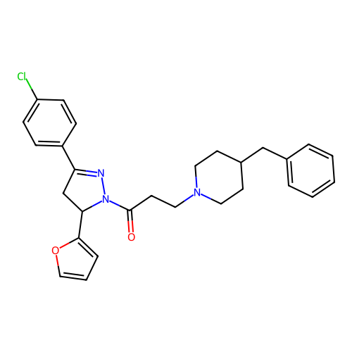 3-(4-benzyl-1-piperidyl)-1-[3-(4-chlorophenyl)-5-(2-furyl)-4,5-dihydropyrazol-1-yl]propan-1-one structure