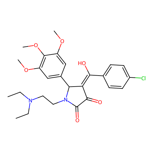 (4E)-4-[(4-chlorophenyl)-hydroxymethylidene]-1-(2-diethylaminoethyl)-5-(3,4,5-trimethoxyphenyl)pyrrolidine-2,3-dione structure