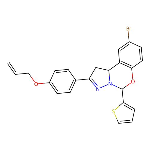 2-(4-(allyloxy)phenyl)-9-bromo-5-(thiophen-2-yl)-5,10b-dihydro-1H-benzo[e]pyrazolo[1,5-c][1,3]oxazine structure
