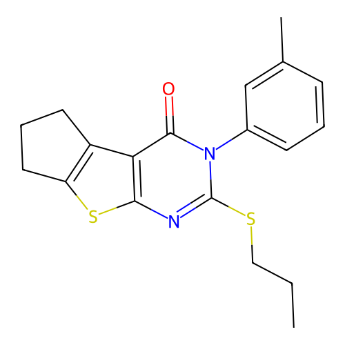 2-(propylthio)-3-(m-tolyl)-6,7-dihydro-3H-cyclopenta[4,5]thieno[2,3-d]pyrimidin-4(5H)-one structure