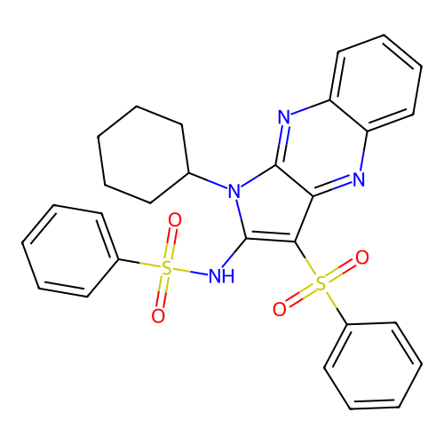 N-[3-(benzenesulfonyl)-1-cyclohexyl-2-pyrrolo[3,2-b]quinoxalinyl]benzenesulfonamide structure