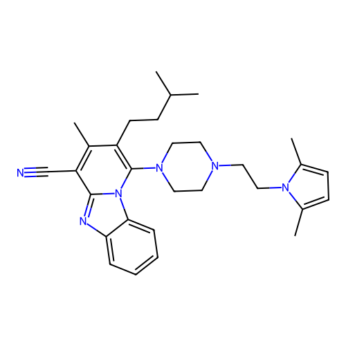 1-(4-(2-(2,5-dimethyl-1H-pyrrol-1-yl)ethyl)piperazin-1-yl)-2-isopentyl-3-methylbenzo[4,5]imidazo[1,2-a]pyridine-4-carbonitrile structure