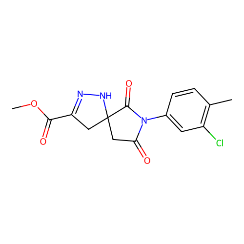methyl 7-(3-chloro-4-methylphenyl)-6,8-dioxo-1,2,7-triazaspiro[4.4]non-2-ene-3-carboxylate structure