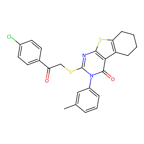 2-((2-(4-chlorophenyl)-2-oxoethyl)thio)-3-(m-tolyl)-5,6,7,8-tetrahydrobenzo[4,5]thieno[2,3-d]pyrimidin-4(3H)-one structure