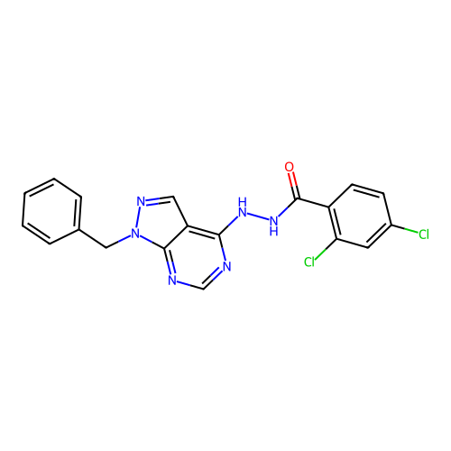 N'-(1-benzyl-1H-pyrazolo[3,4-d]pyrimidin-4-yl)-2,4-dichlorobenzohydrazide structure