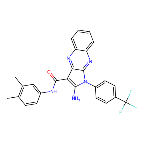 2-amino-N-(3,4-dimethylphenyl)-1-(4-(trifluoromethyl)phenyl)-1H-pyrrolo[2,3-b]quinoxaline-3-carboxamide structure