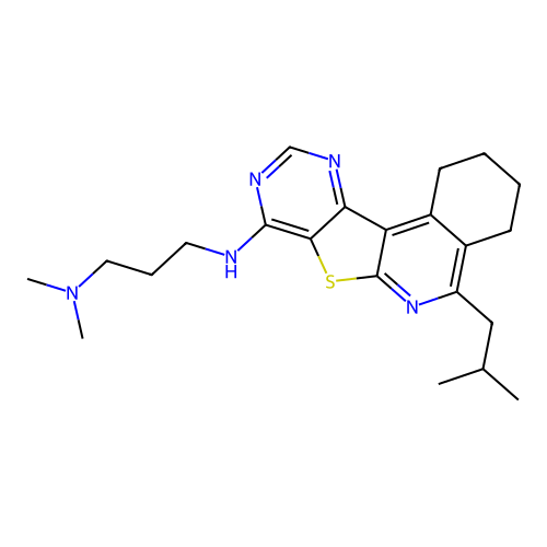 N,N-dimethyl-N'-[5-(2-methylpropyl)-1,2,3,4-tetrahydropyrimido[4',5':4,5]thieno[2,3-c]isoquinolin-8-yl]propane-1,3-diamine structure
