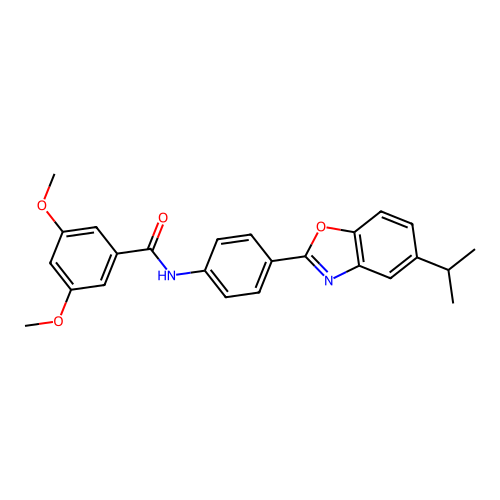 3,5-dimethoxy-N-{4-[5-(propan-2-yl)-1,3-benzoxazol-2-yl]phenyl}benzamide structure