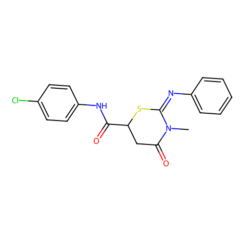 (2Z)-N-(4-chlorophenyl)-3-methyl-4-oxo-2-(phenylimino)-1,3-thiazinane-6-carboxamide structure