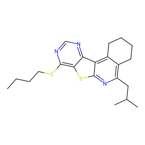 8-(butylthio)-5-isobutyl-1,2,3,4-tetrahydropyrimido[4',5':4,5]thieno[2,3-c]isoquinoline structure