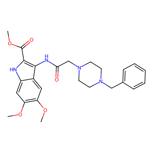 methyl 3-[[2-(4-benzylpiperazin-1-yl)acetyl]amino]-5,6-dimethoxy-1H-indole-2-carboxylate structure