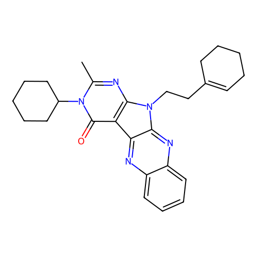 11-(2-(cyclohex-1-en-1-yl)ethyl)-3-cyclohexyl-2-methyl-3H-pyrimido[5',4':4,5]pyrrolo[2,3-b]quinoxalin-4(11H)-one structure