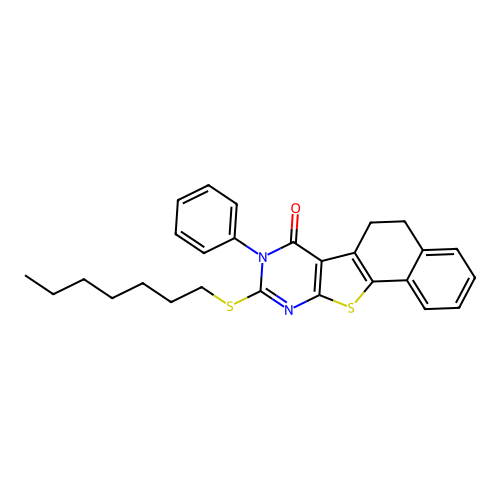 9-(heptylthio)-8-phenyl-5,6-dihydronaphtho[2',1':4,5]thieno[2,3-d]pyrimidin-7(8H)-one structure