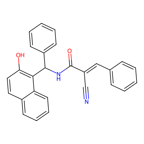 (E)-2-cyano-N-((2-hydroxynaphthalen-1-yl)(phenyl)methyl)-3-phenylacrylamide structure