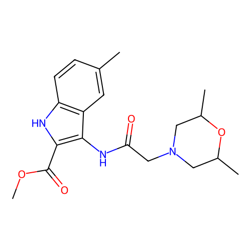 Methyl 3-[[2-(2,6-dimethylmorpholin-4-yl)acetyl]amino]-5-methyl-1H-indole-2-carboxylate structure