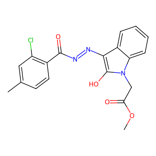 (E)-methyl 2-(3-(2-(2-chloro-4-methylbenzoyl)hydrazono)-2-oxoindolin-1-yl)acetate structure