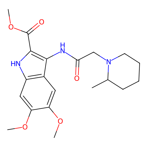 methyl 5,6-dimethoxy-3-(2-(2-methylpiperidin-1-yl)acetamido)-1H-indole-2-carboxylate structure
