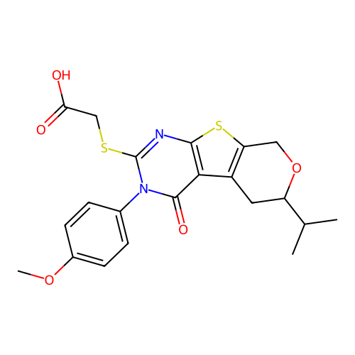 {[3-(4-methoxyphenyl)-4-oxo-6-(propan-2-yl)-3,5,6,8-tetrahydro-4H-pyrano[4',3':4,5]thieno[2,3-d]pyrimidin-2-yl]sulfanyl}acetic acid structure