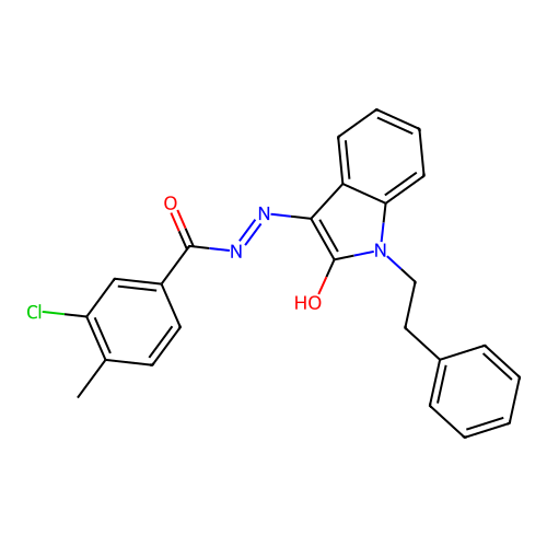 (E)-3-chloro-4-methyl-N'-(2-oxo-1-phenethylindolin-3-ylidene)benzohydrazide structure