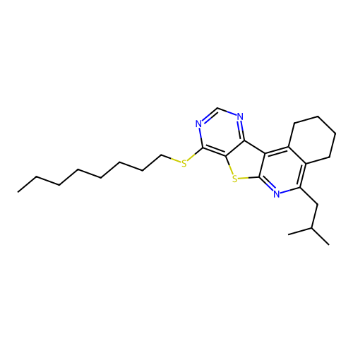 5-isobutyl-8-(octylthio)-1,2,3,4-tetrahydropyrimido[4',5':4,5]thieno[2,3-c]isoquinoline structure