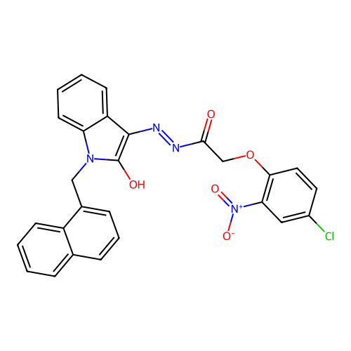 (Z)-2-(4-chloro-2-nitrophenoxy)-N'-(1-(naphthalen-1-ylmethyl)-2-oxoindolin-3-ylidene)acetohydrazide structure