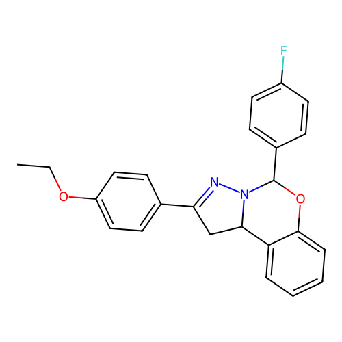 2-(4-ethoxyphenyl)-5-(4-fluorophenyl)-1,10b-dihydropyrazolo[1,5-c][1,3]benzoxazine structure