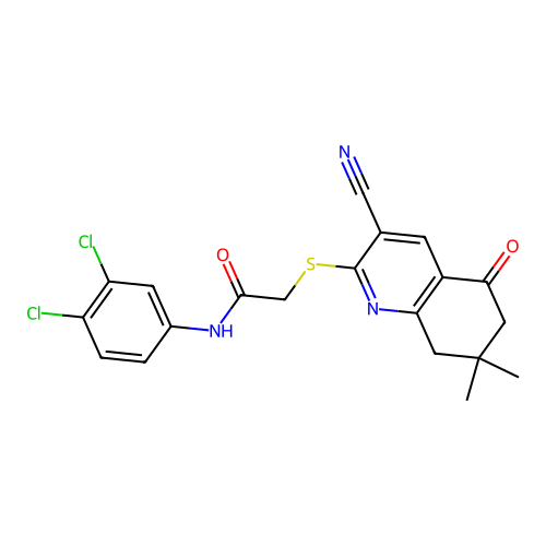 2-[(3-cyano-7,7-dimethyl-5-oxo-5,6,7,8-tetrahydroquinolin-2-yl)sulfanyl]-N-(3,4-dichlorophenyl)acetamide structure