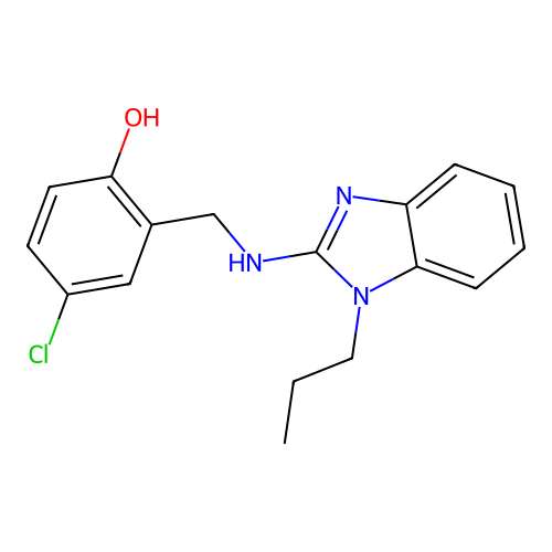 4-chloro-2-{[(1-propyl-1H-benzimidazol-2-yl)amino]methyl}phenol structure