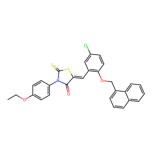 (5Z)-5-[[5-chloro-2-(naphthalen-1-ylmethoxy)phenyl]methylidene]-3-(4-ethoxyphenyl)-2-sulfanylidene-1,3-thiazolidin-4-one structure