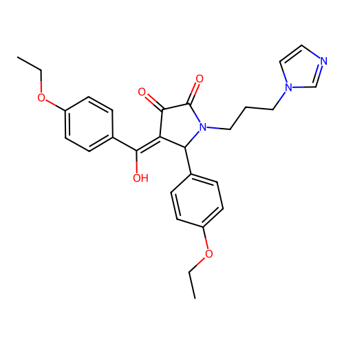 (4E)-5-(4-ethoxyphenyl)-4-[(4-ethoxyphenyl)-hydroxymethylidene]-1-(3-imidazol-1-ylpropyl)pyrrolidine-2,3-dione structure