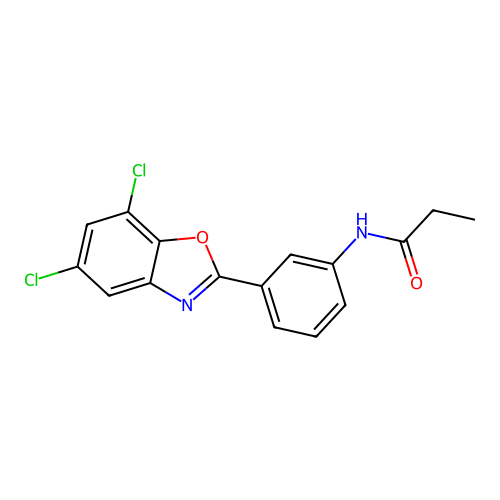 N-[3-(5,7-dichloro-1,3-benzoxazol-2-yl)phenyl]propanamide structure