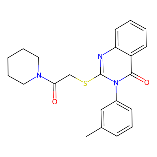 2-((2-oxo-2-(piperidin-1-yl)ethyl)thio)-3-(m-tolyl)quinazolin-4(3H)-one structure