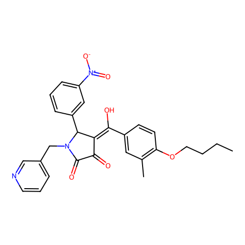 (4E)-4-[(4-butoxy-3-methylphenyl)-hydroxymethylidene]-5-(3-nitrophenyl)-1-(pyridin-3-ylmethyl)pyrrolidine-2,3-dione structure