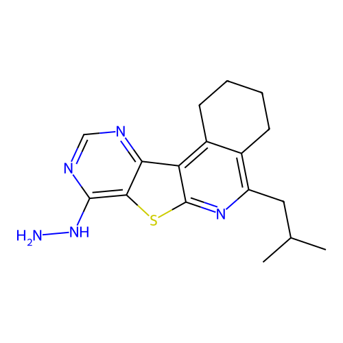 8-hydrazinyl-5-isobutyl-1,2,3,4-tetrahydropyrimido[4',5':4,5]thieno[2,3-c]isoquinoline structure