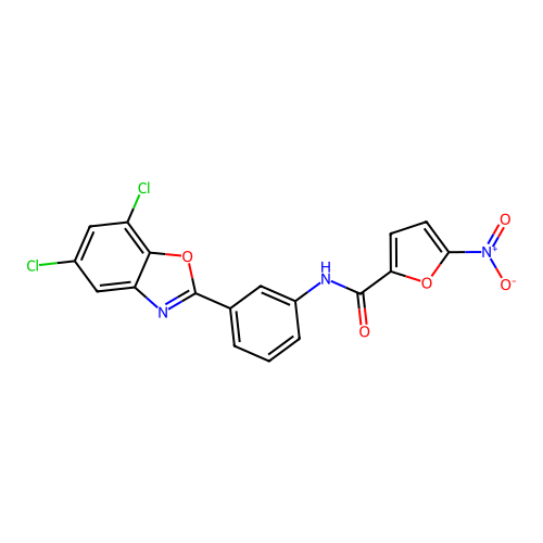 N-[3-(5,7-dichloro-1,3-benzoxazol-2-yl)phenyl]-5-nitrofuran-2-carboxamide structure